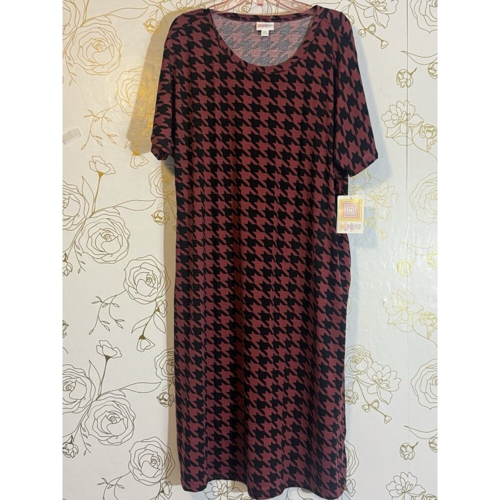 LULAROE Dress Marly 2X Midi Black Geometric Pockets NWT